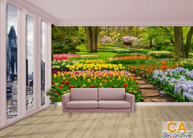 ภาพสวนดอกไม้จะช่วยให้บรรยากาศในห้องนั่งเล่น